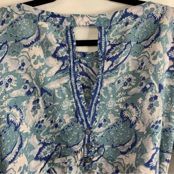 Free People Silver Sun Printed Dress Blue Bohemian Back Cutout, size S - Picture 13 of 16